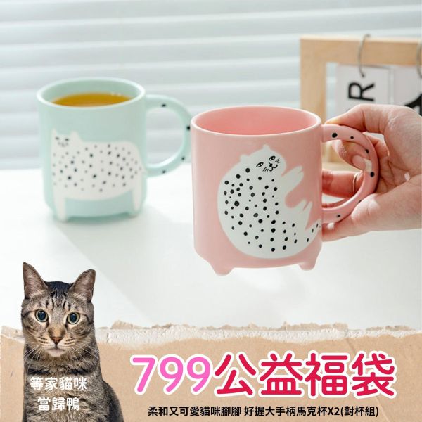 《799元公益福袋》柔和又可愛貓咪腳腳 好握大手柄馬克杯X2(對杯組) +贈 貓咪洗碗海綿 貓插圖,貓咪,貓掌,肉球,手感,咖啡杯,水杯,對杯組,日式,馬克杯