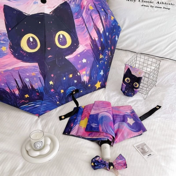 〈好評預購中〉《999元公益福袋》可愛黑貓抗UV晴雨傘兩用自動傘 貓咪,黑貓,插畫,傘,抗UV,防曬,晴雨傘