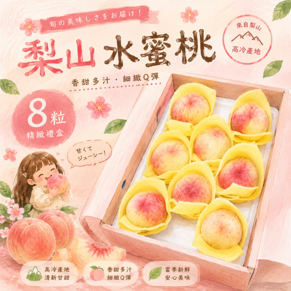 8粒裝-超爆汁梨山水蜜桃 梨山上海水蜜桃 產地直送 新鮮現採