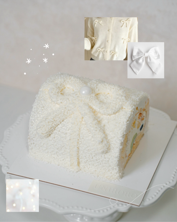 白色絨毛捲捲 白色蛋糕, 椰子絲蛋糕, 蝴蝶結蛋糕, 絨毛蛋糕捲, 純白甜點, 造型蛋糕捲, 椰香蛋糕, 台北自取, 板橋自取, 桃園自取, uniwawa