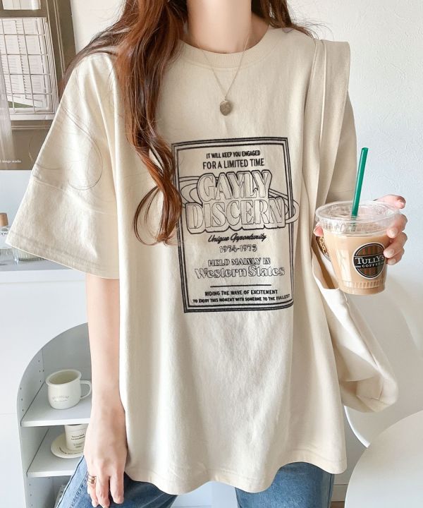 Classicalelf x JAVA 刺繡圖案寬版T-shirt classicalelf,java,聯名,短袖,短t,oversize.寬版,棉,日本,代購,服飾,復古