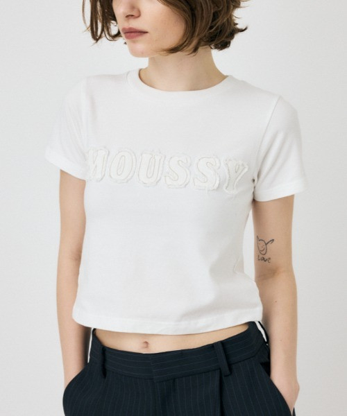 MOUSSY PATCH DENIM TINY T-shirt moussy,tiny,合身,牛仔,標誌,復古,t,shirt,短,日本,日牌,服飾