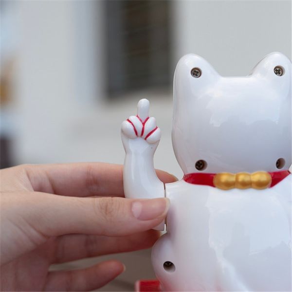 中指招財貓 招財貓 交換禮物 中指貓 居家擺飾 厭世貓 聖誕禮物 開業送禮 電動招財貓
