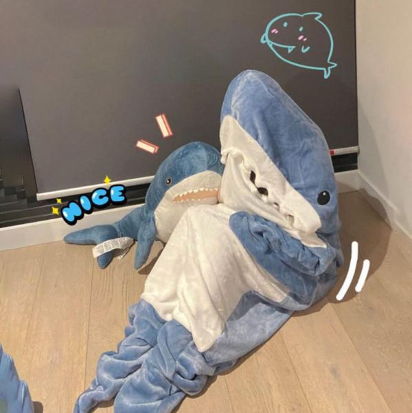 鯊魚裝 交換禮物 聖誕禮物 睡衣 冬天睡衣 睡袋 法蘭絨睡衣 鯊魚 情侶 法蘭絨 睡毯
