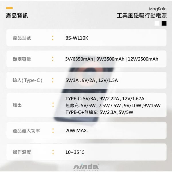 NISDA 工業風透明磁吸行動電源 10000mah 