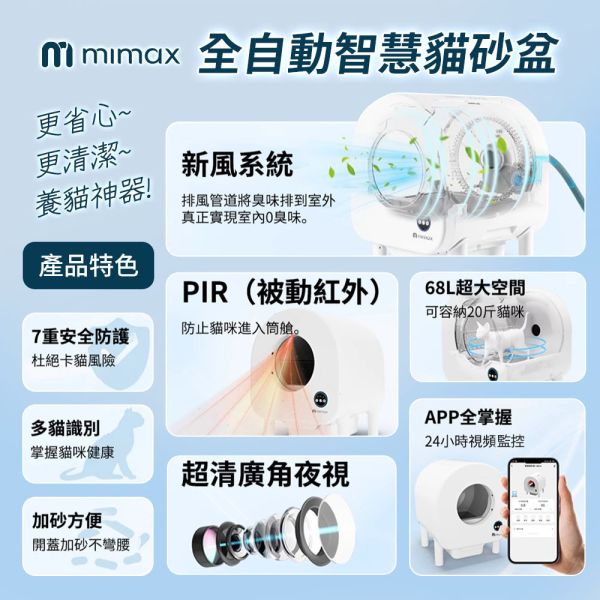 米覓 mimax 全自動智慧貓砂盆 智慧貓砂機 貓砂盆 貓咪 貓廁所 除臭 換氣 APP操控 