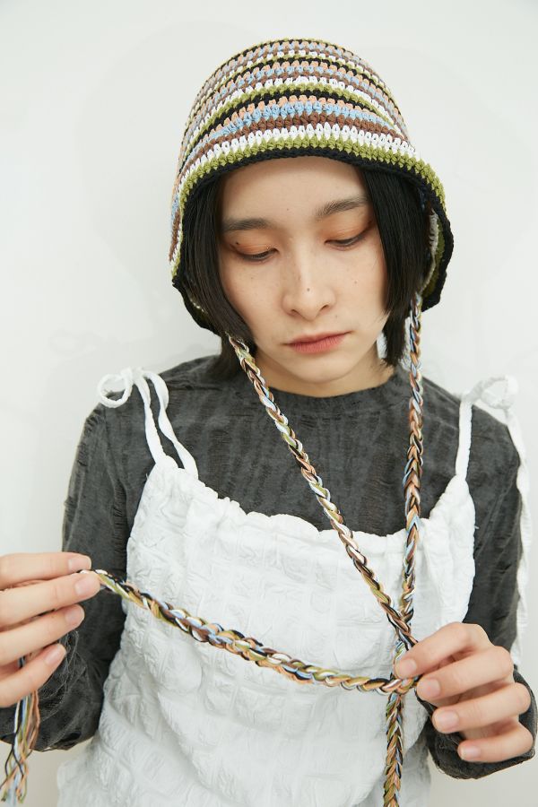 彩色編織毛線圓頂繫繩漁夫帽 