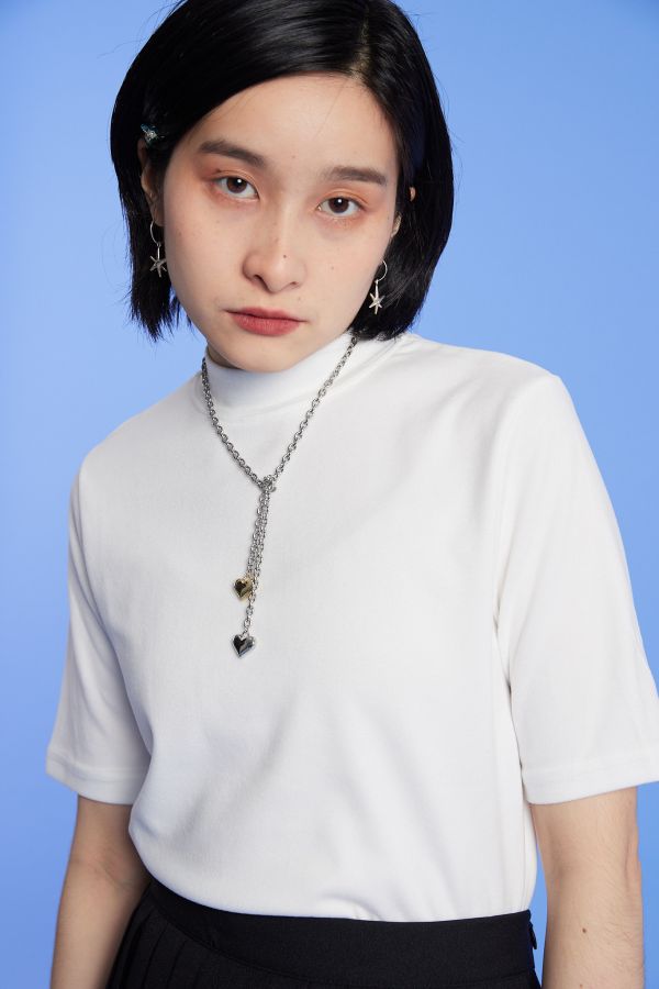 磨毛質感小高領五分袖小T(兩色) 