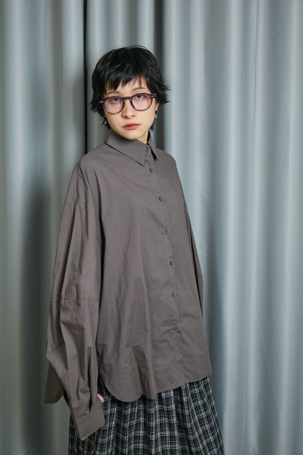 秋日沉穩色系立體繭型大澎袖寬鬆襯衫(咖啡) 
