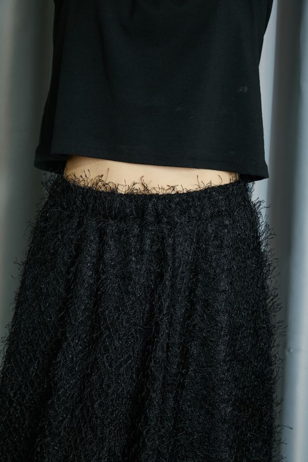 華麗黑色流蘇飛飛毛毛微閃鬆緊長裙 