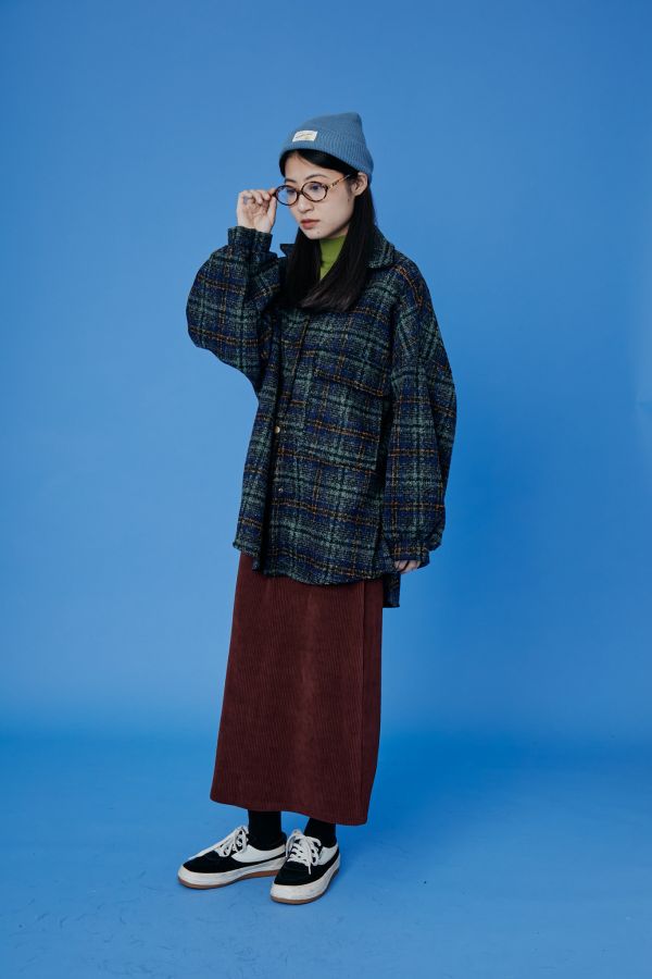 節慶感彩色混織粗毛呢大口袋襯衫外套(藍色) 