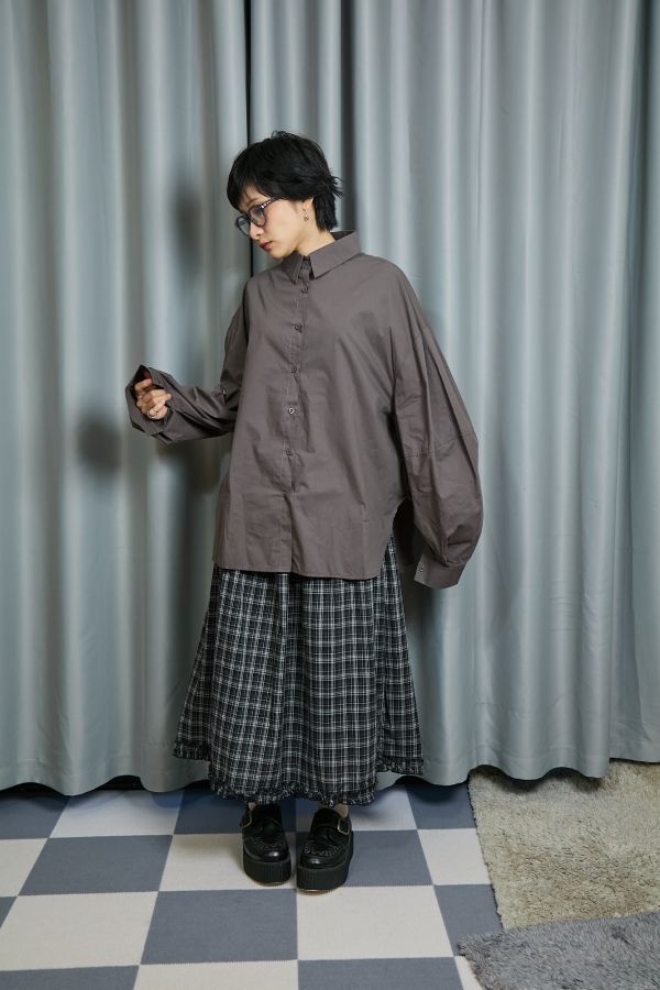 秋日沉穩色系立體繭型大澎袖寬鬆襯衫(咖啡) 