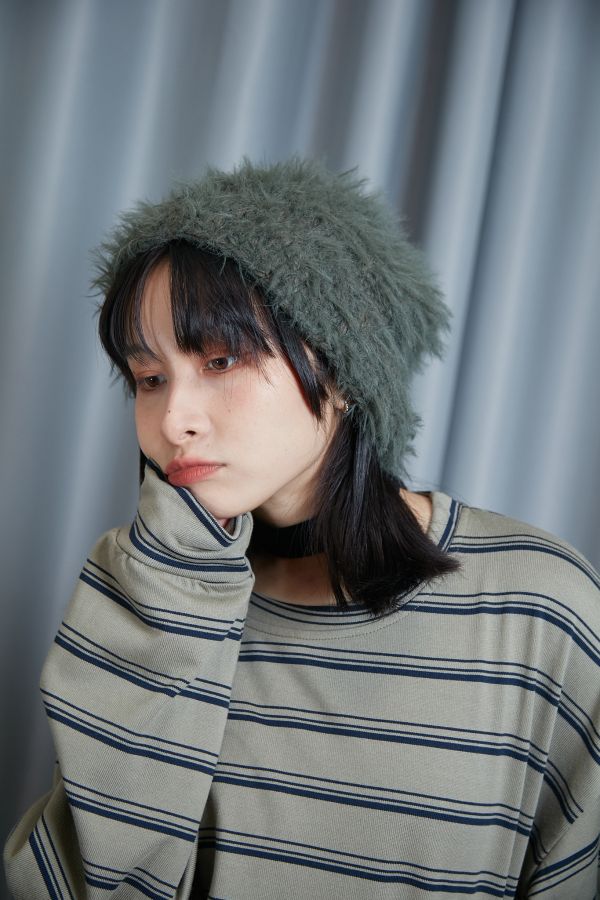 雙色混織馬海毛暖暖毛帽(綠色) 