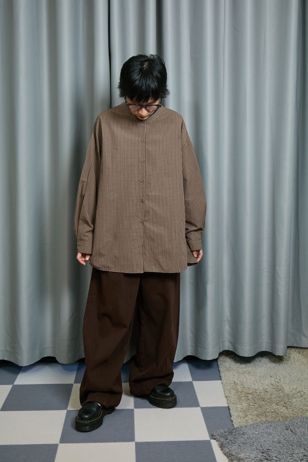 厚厚磨毛布料抽繩調節車線繭型寬版長褲(咖啡) 