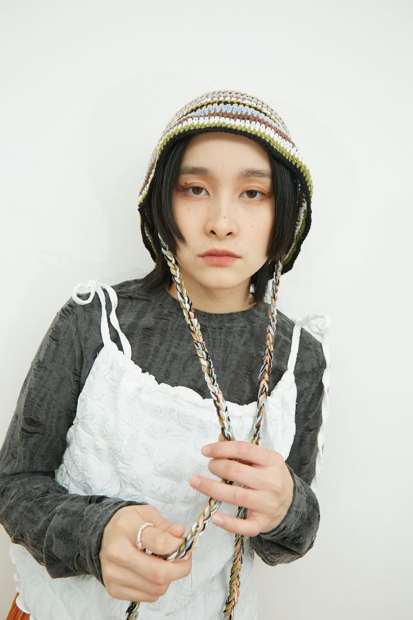 彩色編織毛線圓頂繫繩漁夫帽 