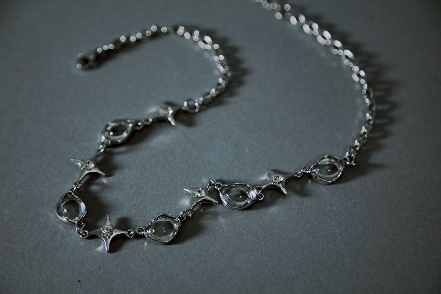 玻璃氣泡珠珠十字星星拼接金屬項鍊 