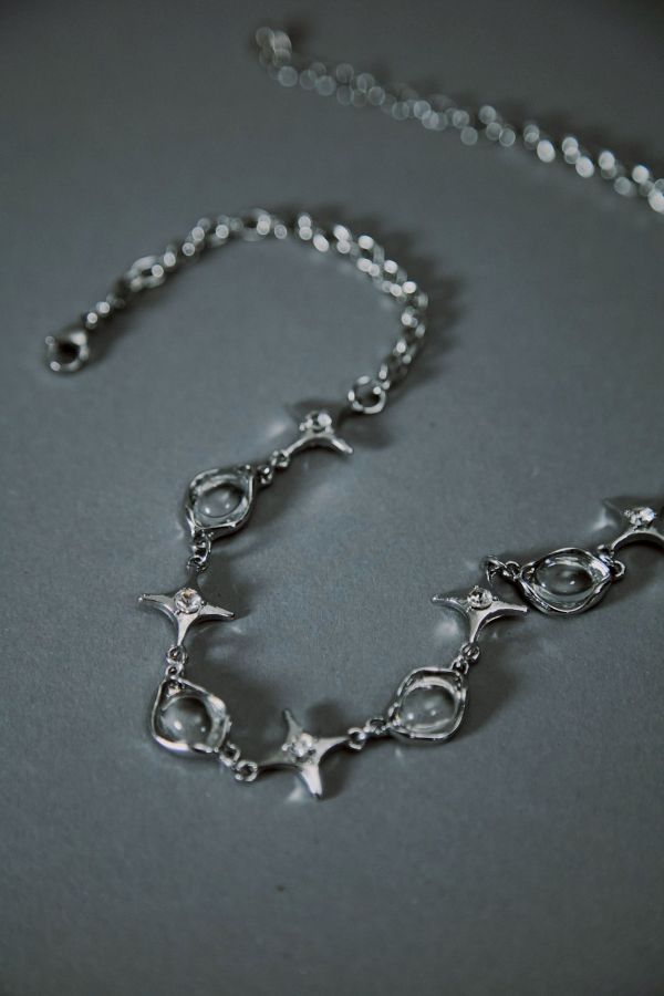 玻璃氣泡珠珠十字星星拼接金屬項鍊 