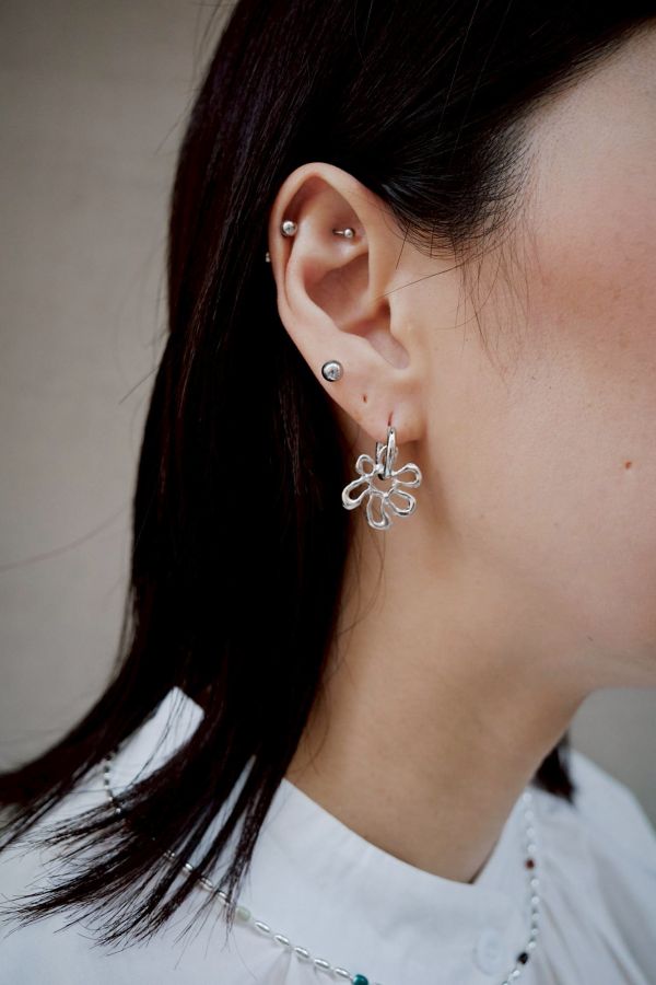 簍空雛菊花花兩用式圈圈耳環 