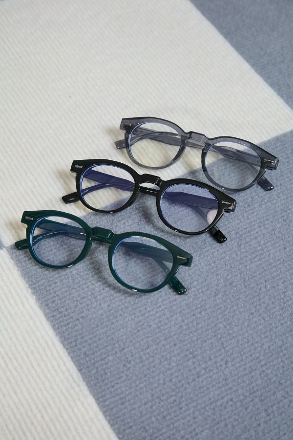半透橢圓五金裝飾裝飾型平光造型眼鏡(三色) 