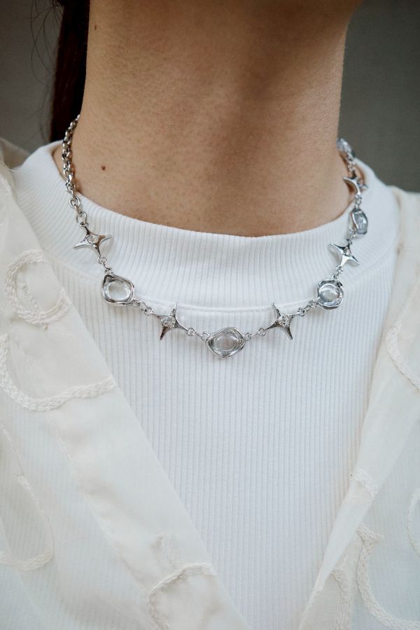 玻璃氣泡珠珠十字星星拼接金屬項鍊 