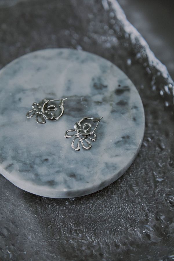 簍空雛菊花花兩用式圈圈耳環 