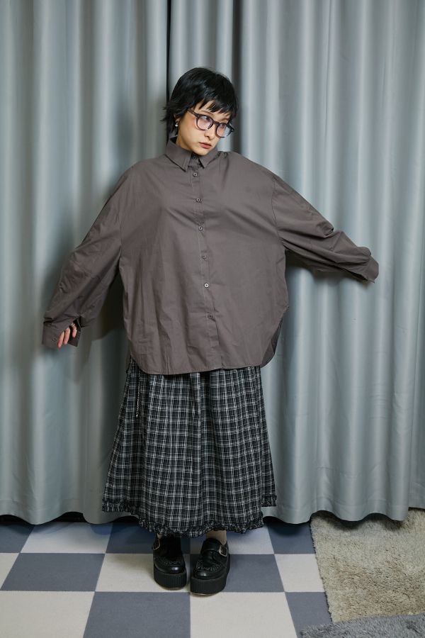 秋日沉穩色系立體繭型大澎袖寬鬆襯衫(咖啡) 