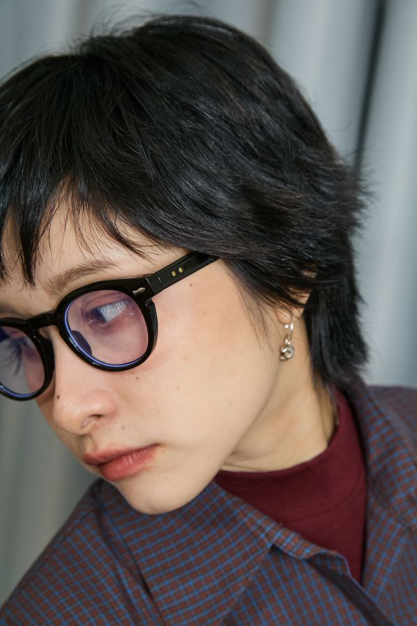 半透橢圓五金裝飾裝飾型平光造型眼鏡(三色) 