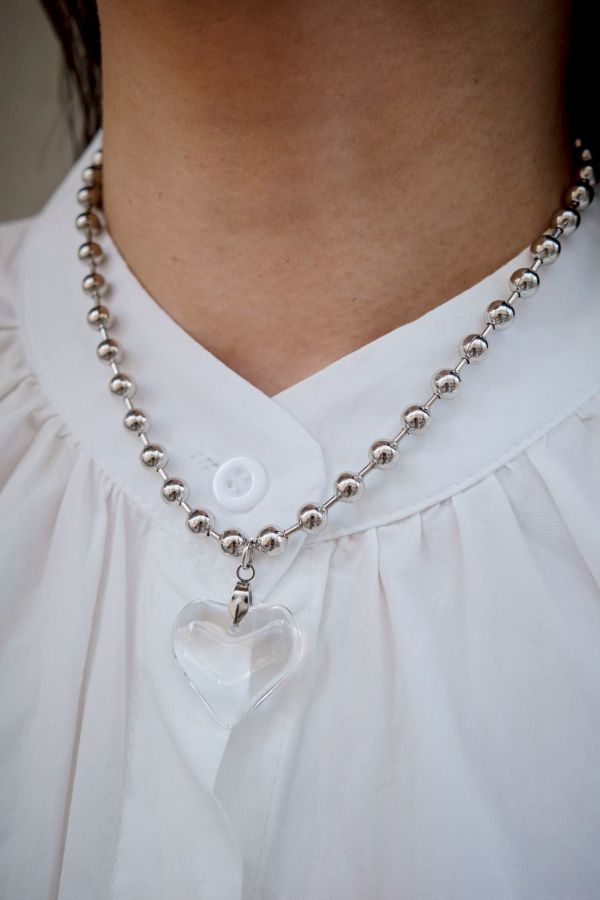 透明愛心吊墜圓球鋼珠短項鍊 