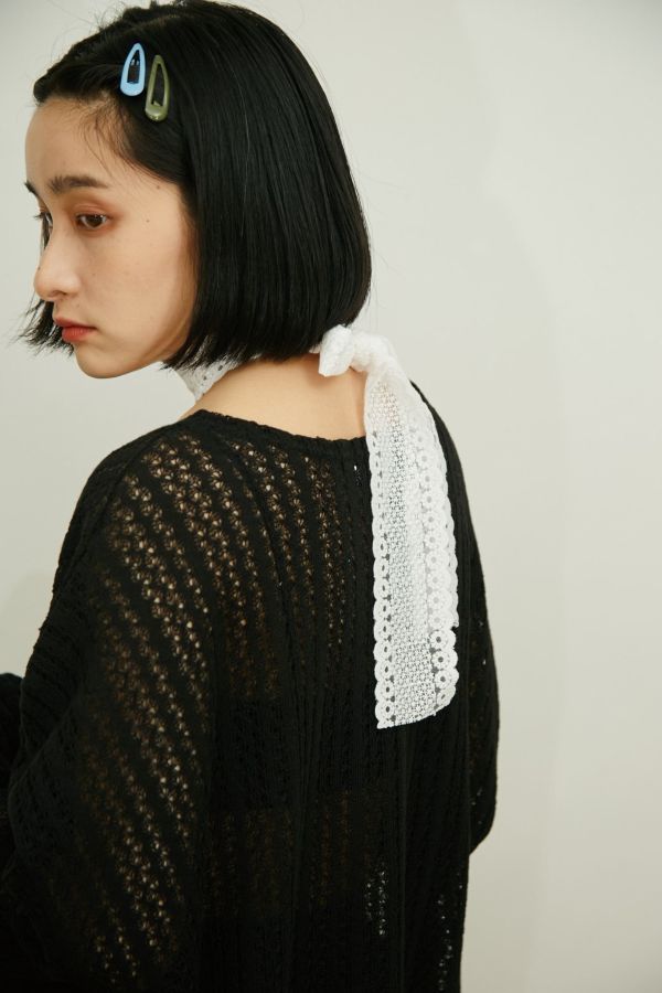 編織鉤花布蕾絲長領巾 