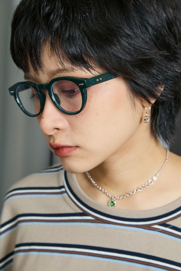 半透橢圓五金裝飾裝飾型平光造型眼鏡(三色) 