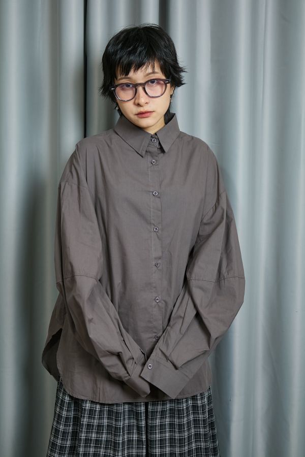 秋日沉穩色系立體繭型大澎袖寬鬆襯衫(咖啡) 