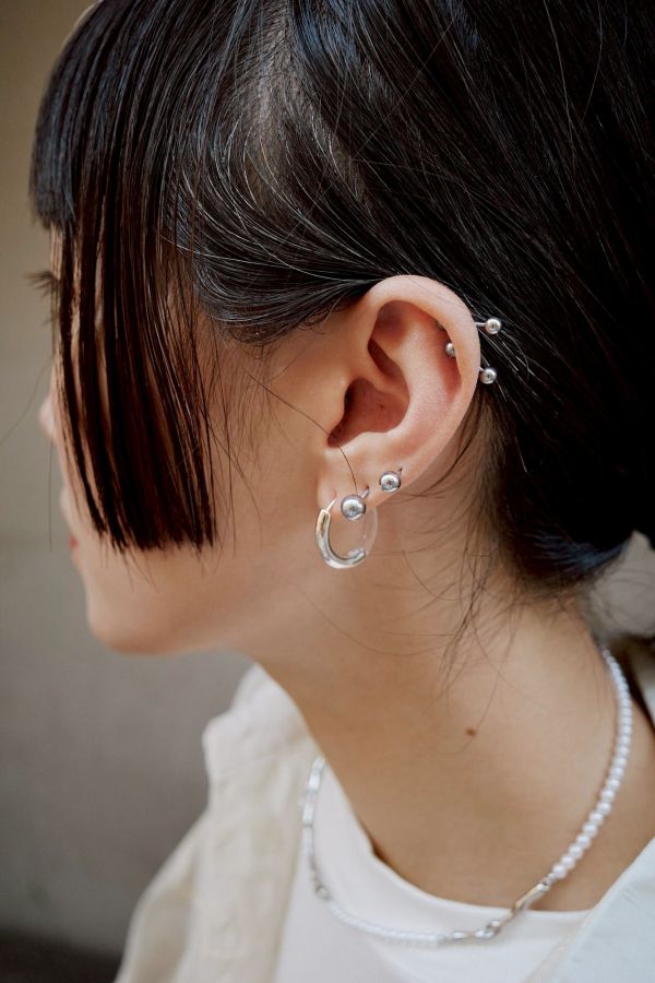 對半切割拼接透明金屬圈圈耳環 