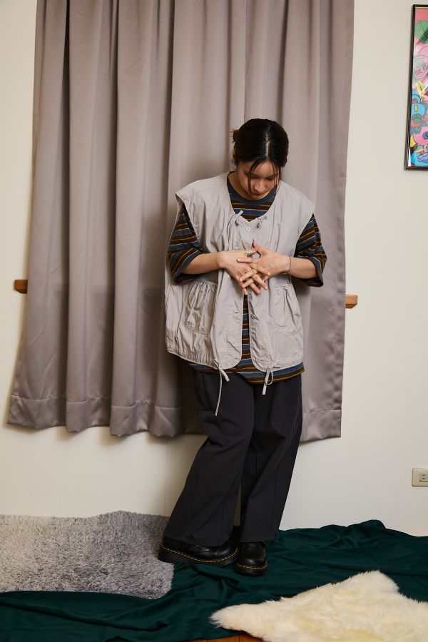 洗水棉質側邊口袋彎刀版型工裝長褲(深藍) 