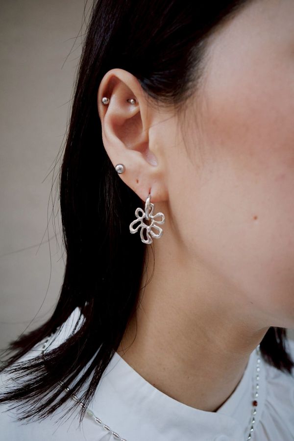 簍空雛菊花花兩用式圈圈耳環 