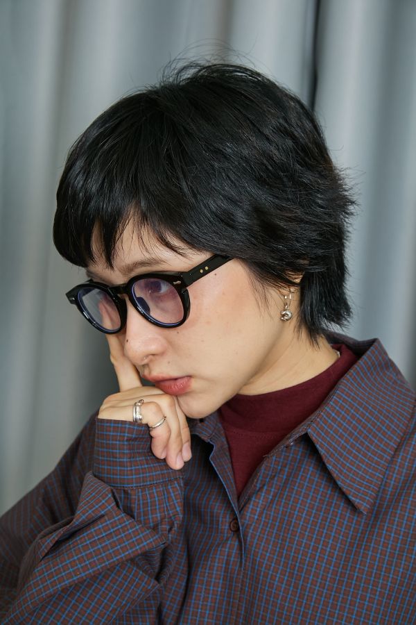 半透橢圓五金裝飾裝飾型平光造型眼鏡(三色) 