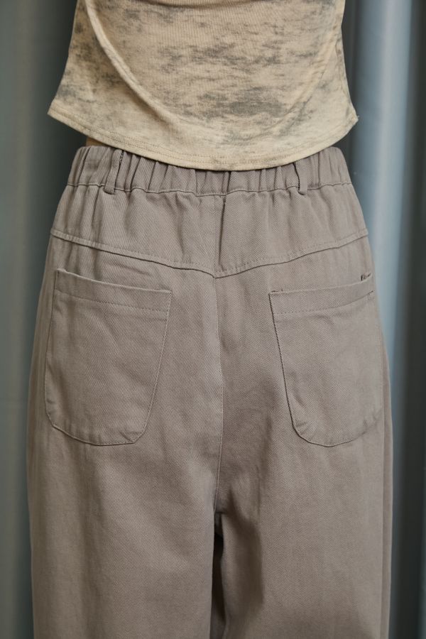 厚厚磨毛布料抽繩調節車線繭型寬版長褲(卡其) 