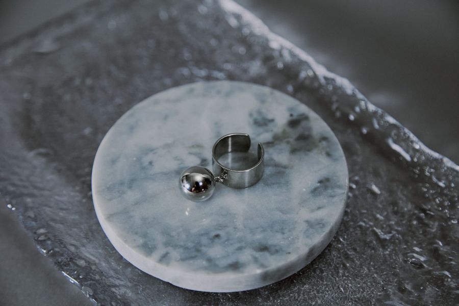 寬寬亮面可微調金屬大球球戒指 