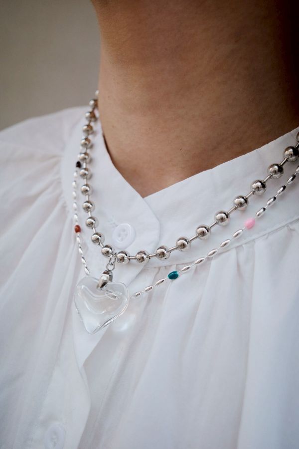 彩虹糖珠拼接霧銀色橢圓細珠珠項鍊 