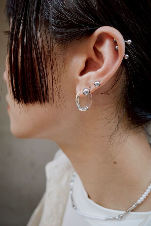 對半切割拼接透明金屬圈圈耳環 