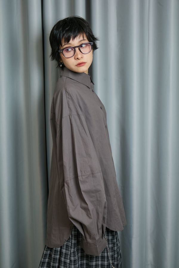 秋日沉穩色系立體繭型大澎袖寬鬆襯衫(咖啡) 