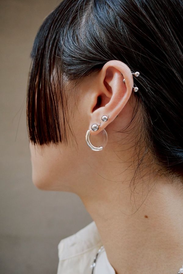對半切割拼接透明金屬圈圈耳環 