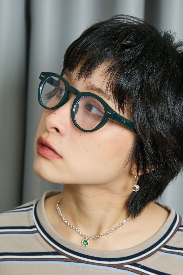 半透橢圓五金裝飾裝飾型平光造型眼鏡(三色) 