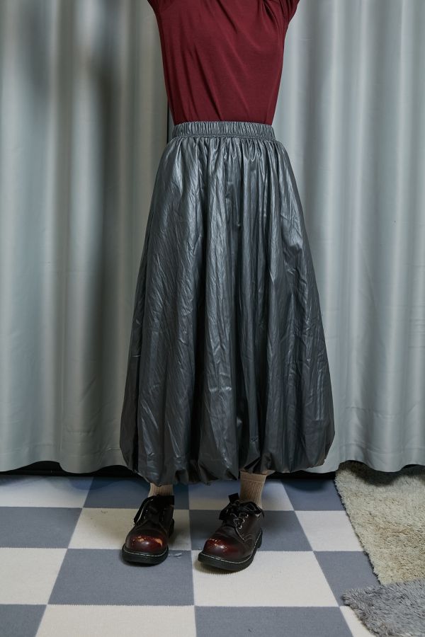 銀灰色微亮亮金屬質感澎澎氣球裙 