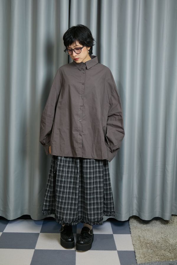 秋日沉穩色系立體繭型大澎袖寬鬆襯衫(咖啡) 