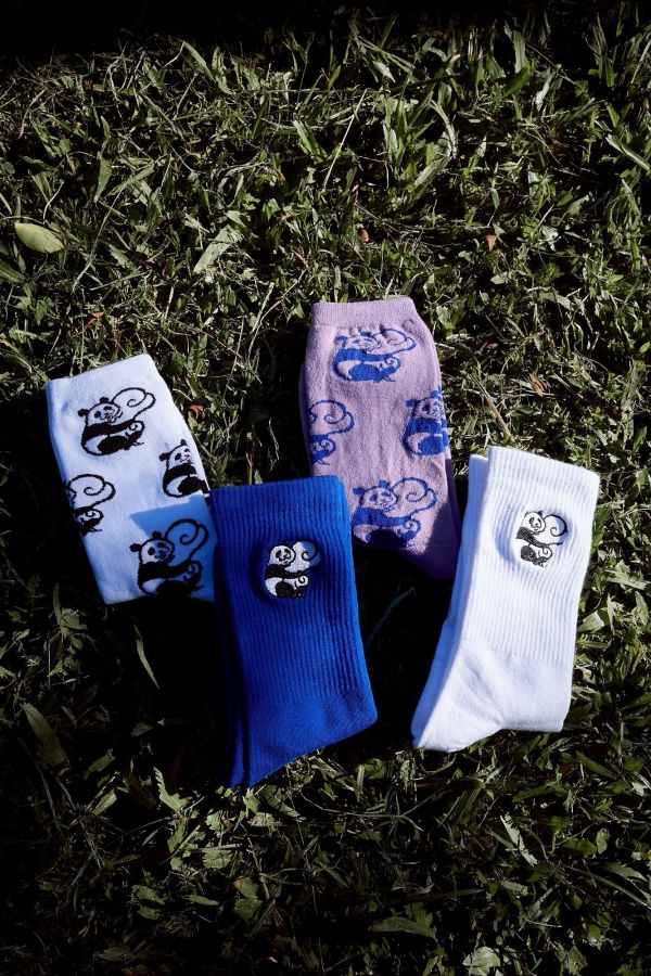 【現貨】電波訂製筋斗雲熊貓造型刺繡小圖素色長襪(藍色) 