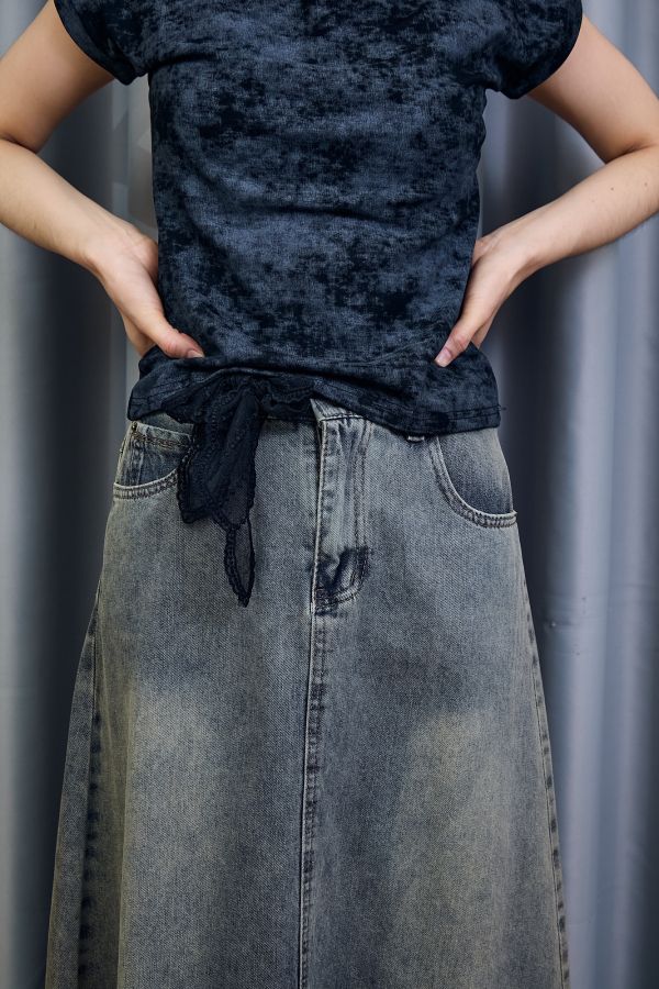 水玉點點刺繡波浪滾邊蕾絲網眼布料透膚長絲巾(兩色) 