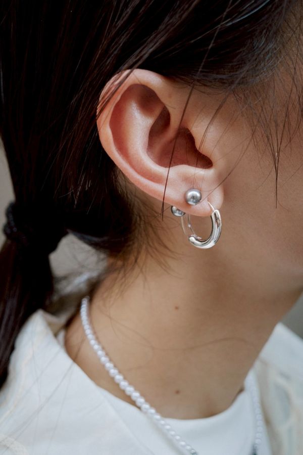 對半切割拼接透明金屬圈圈耳環 