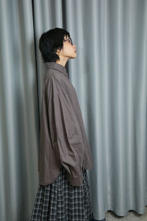 秋日沉穩色系立體繭型大澎袖寬鬆襯衫(咖啡) 