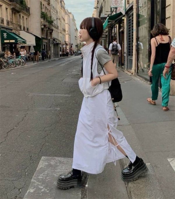 側開衩綁帶裙 