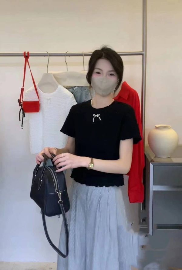 泡泡棉珍珠蝴蝶結Tee 